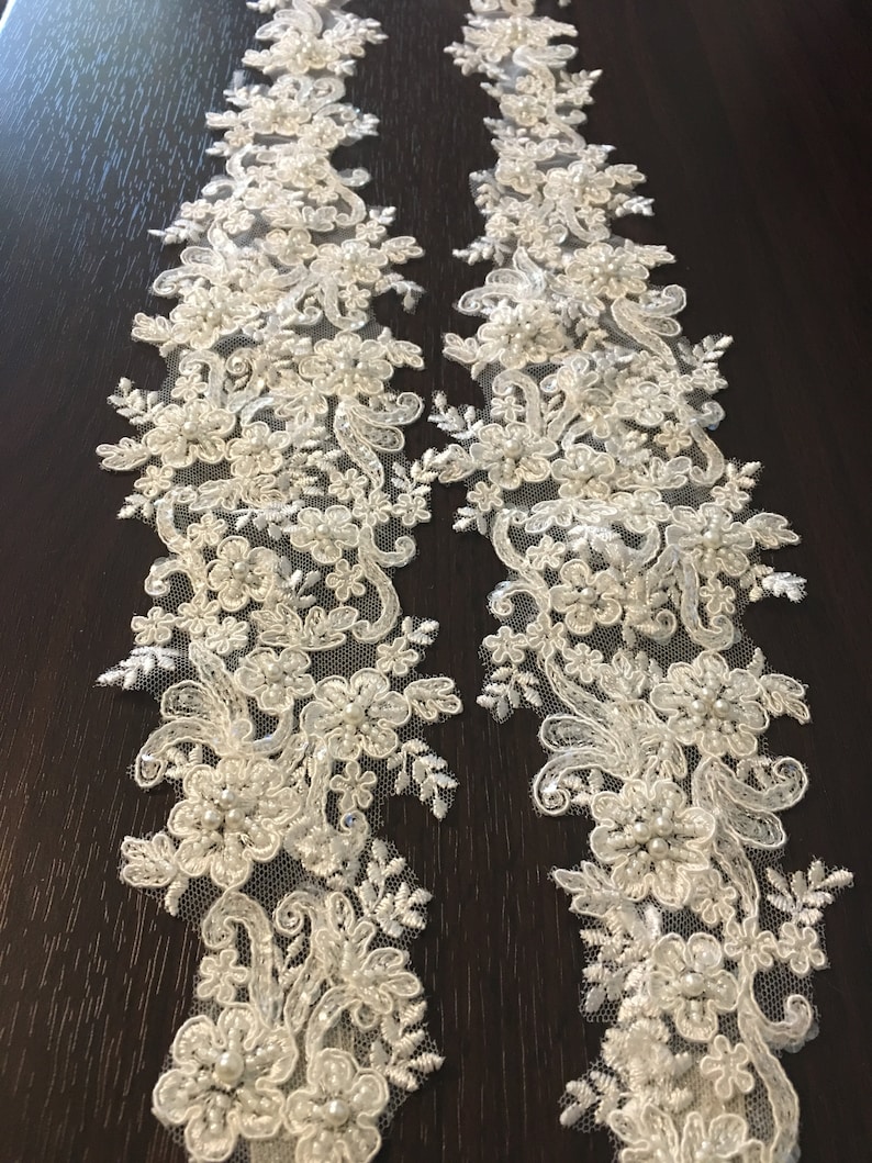 Detachable Ivory or White Beaded Corded Lace Straps to Add to your Wedding Dress it Can be Customize image 6