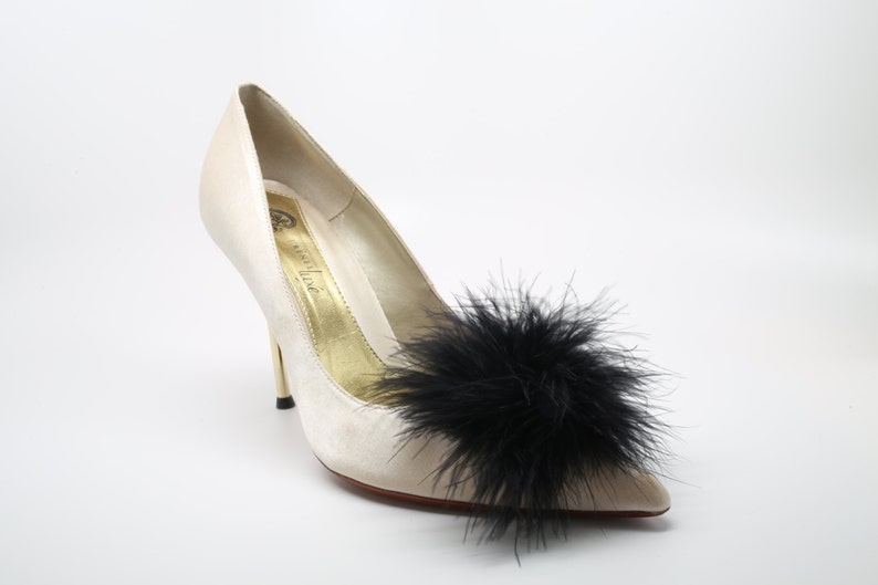Detachable Feather Puff Pom Pom Shoe Clips Set of Two Black image 3