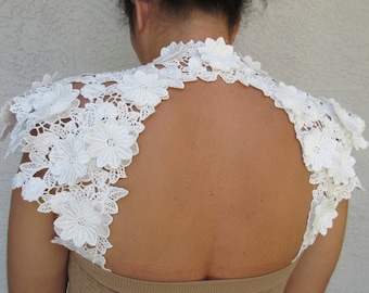 Beautiful Wedding Bridal Off White Applique Detachable Straps Lace Flowers Keyhole Back Made to order.