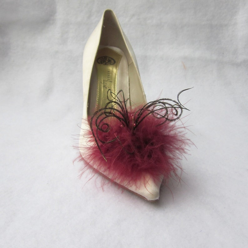 Burgundy Feathered Shoe Clips More Colors Available Pair