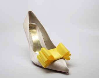 Yellow Satin Ribbon Bow Shoe Clips Set Of Two, More Colors Available