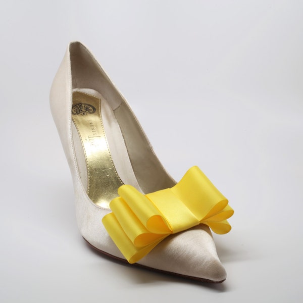 Giallo raso nastro clip di scarpe Bow Set Di Due, Altri colori disponibili