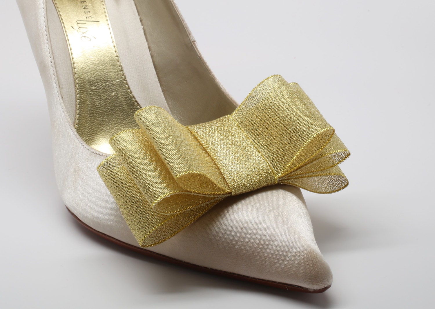 Gold Ribbon Bow Shoe Clips Set of Two More Colors Available Etsy