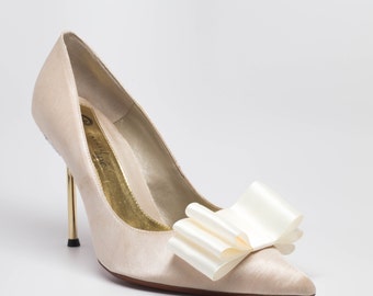 Ivory Satin Ribbon Bow Shoe Clips Set Of Two, More Colors Available