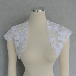 Bridal Wedding Bolero Shrug David Tutera White Mesh Fabric Ribbon Rose And Sequins image 2