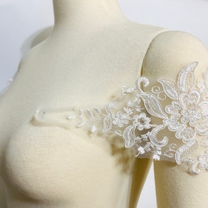 Ivory Set of Two Detachable Corded Lace Straps or Off the Shoulder Rhinestones to Add to your Wedding dress Add-on Removable image 2