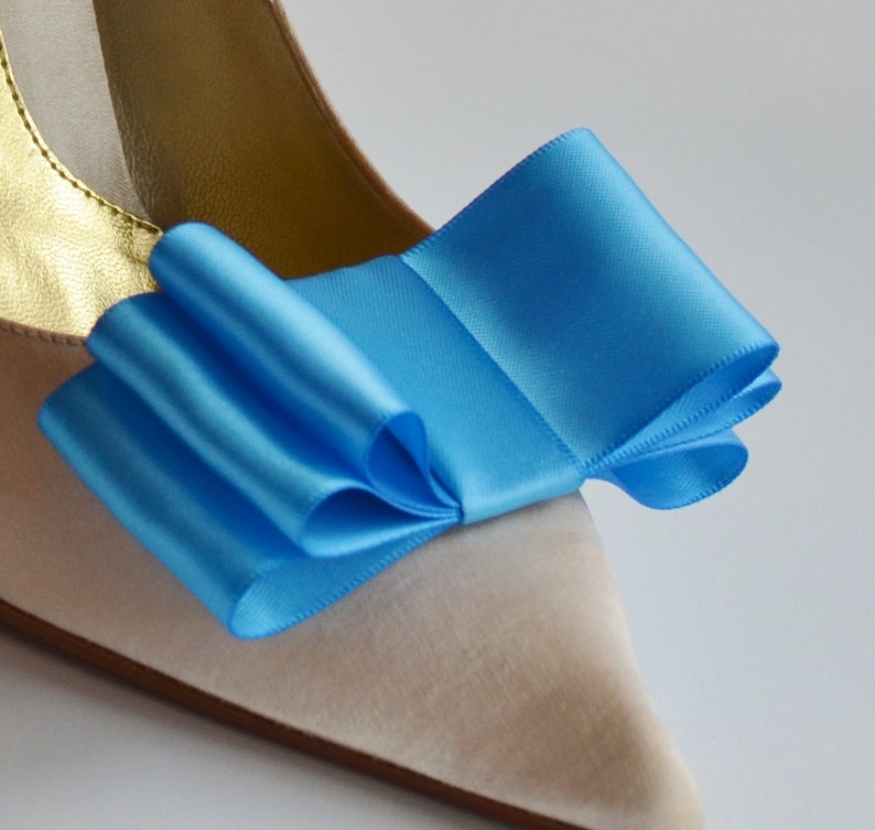Ocen Blue Satin Ribbon Bow Shoe Clips Set of Two More Colors Etsy