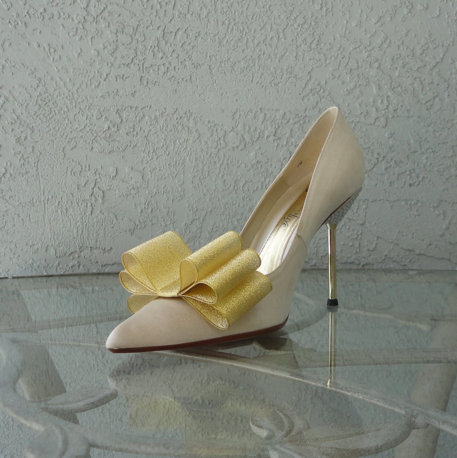 Gold Ribbon Bow Shoe Clips Set of Two More Colors Available Etsy