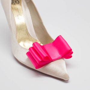 Hot Pink Satin Ribbon Bow Shoe Clips Set Of Two, More Colors Available image 3