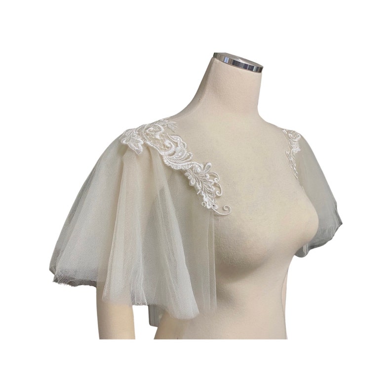 Detachable Ivory Lace and Tulle Fabric Butterfly Sleeves to Add to your Wedding Dress it Can be Customize image 4