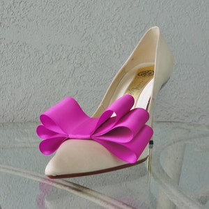 Magenta Satin Ribbon Bow Clips chaussures Set de deux couleurs plus disponibles image 3