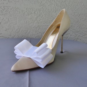 White Satin Ribbon Bow Shoe Clips Set Of Two, More Colors Available image 3