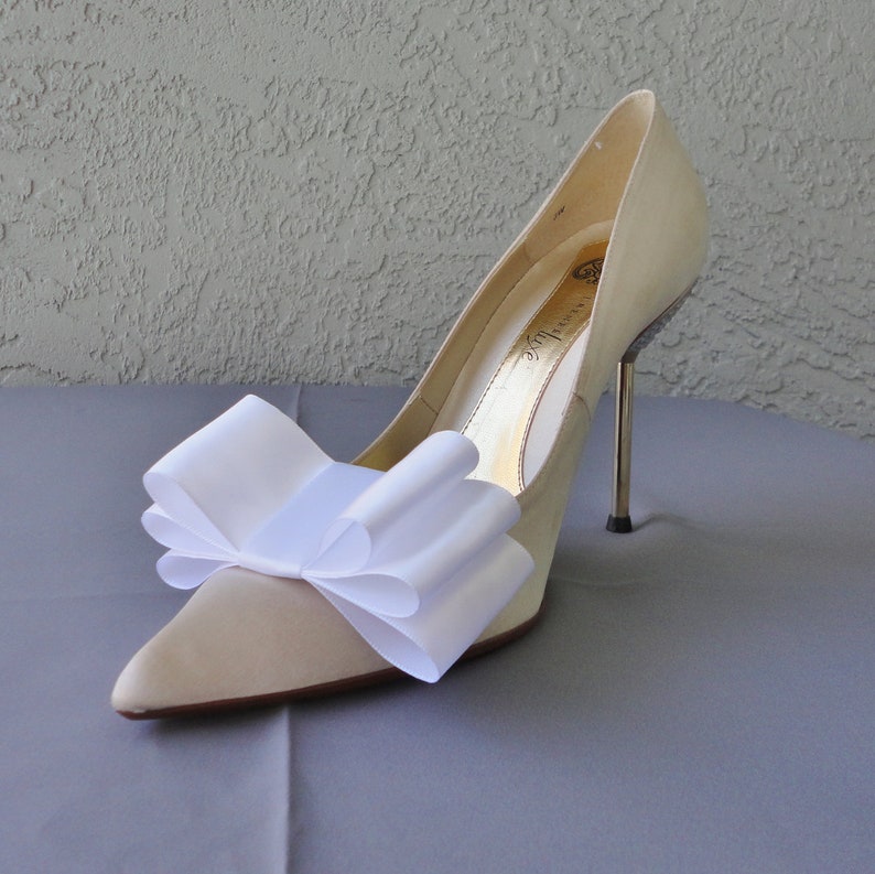 White Satin Ribbon Bow Shoe Clips Set Of Two, More Colors Available image 3