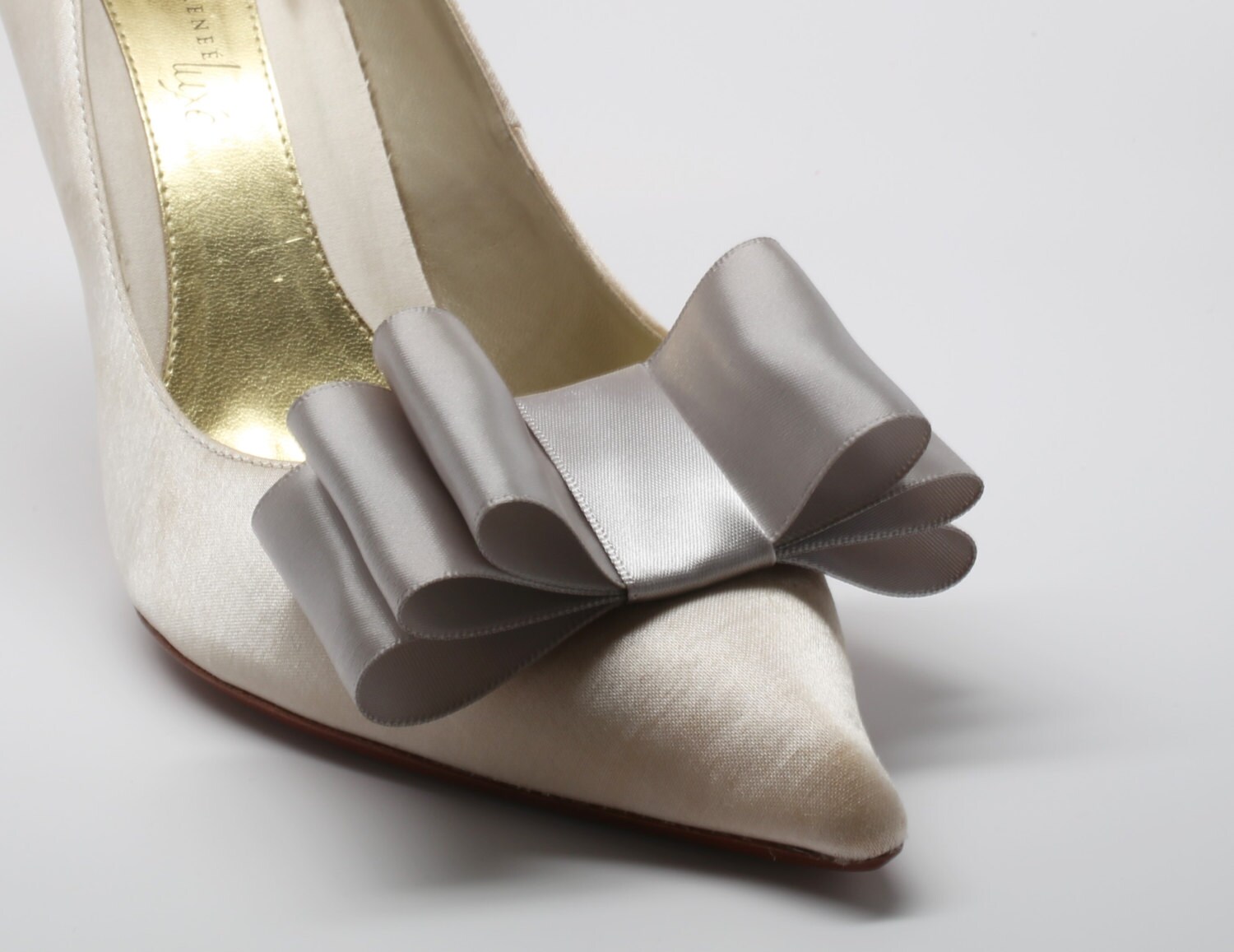 Gray Satin Ribbon Bow Shoe Clips Set of Two More Colors Etsy