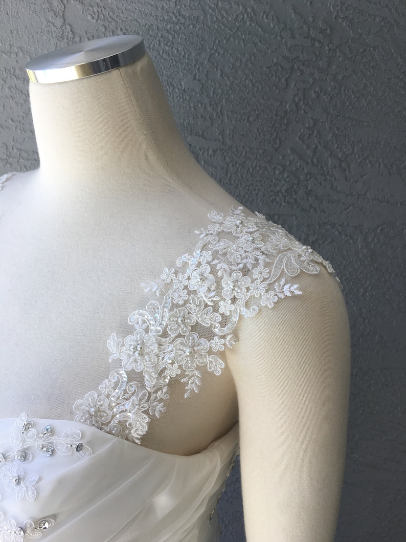 Detachable Ivory or White Beaded Corded Lace Straps to Add to your Wedding Dress it Can be Customize image 4