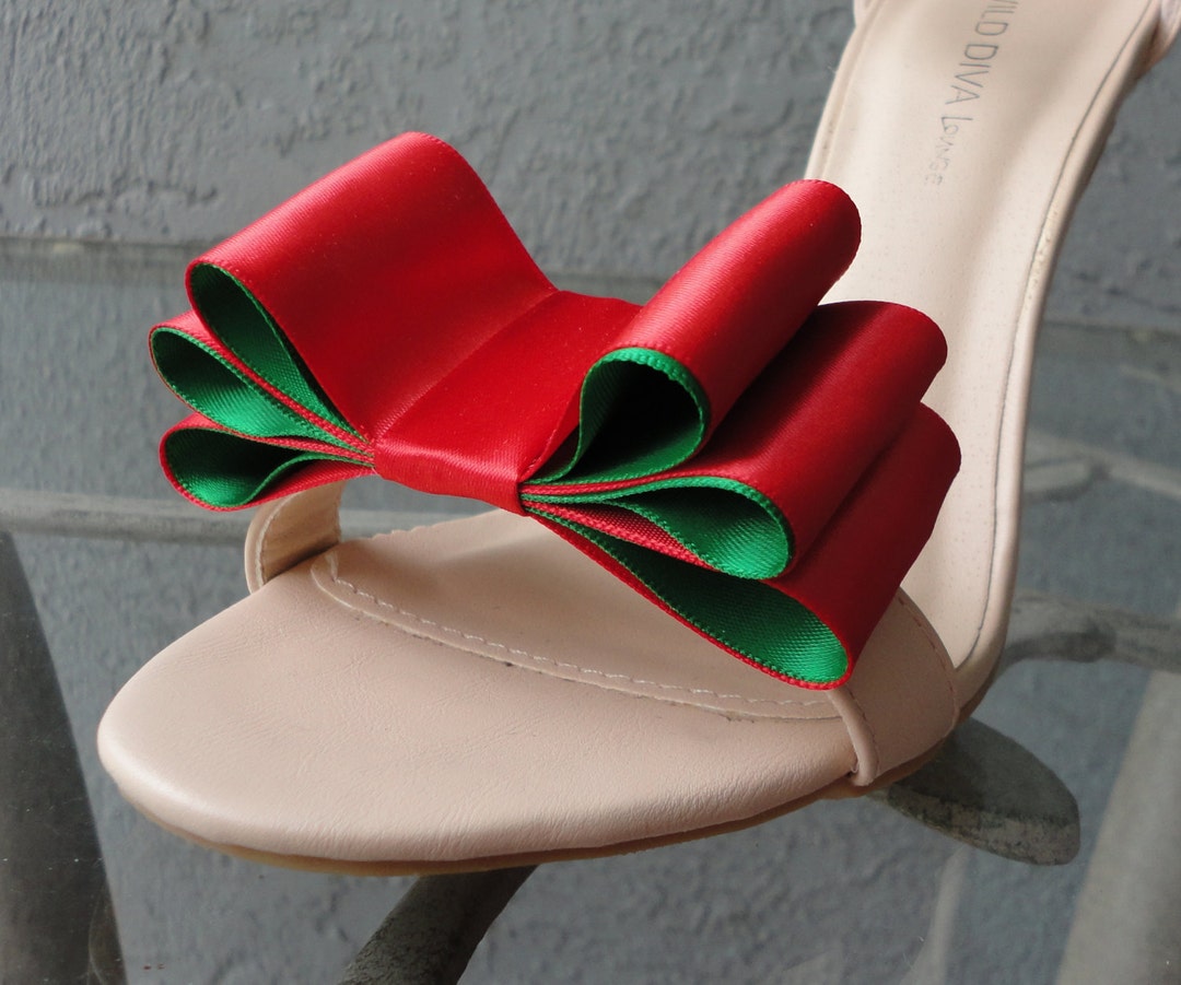 Christmas Colors Two Tone Satin Ribbon Bow Shoe Clips Red and - Etsy