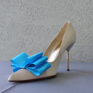 Sky Blue Satin Ribbon Bow Shoe Clips Set of Two More Colors - Etsy
