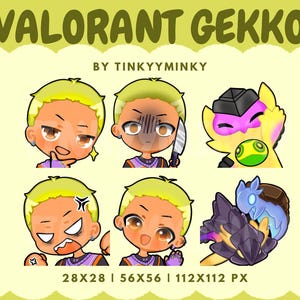 Valorant Gekko Twitch Emotes Set, Cute Wingman Dizzy Characters, Instant Download