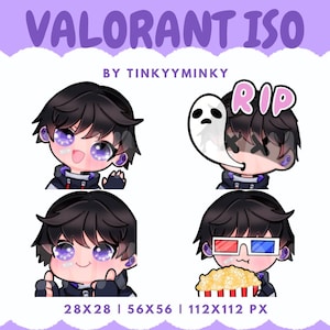 Emotes de Twitch de Valorant Iso / Lindos / Paquete de emoticones / Transmisión del juego Valorant / Para Twitch, Discord, YouTube