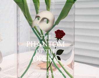The Phantom Of The Opera Acrylic Book Vase, Phantom of the Opera Inspired Mask Vase, Vintage Literary Vase,Book Lover Shelf Decor,Room Decor