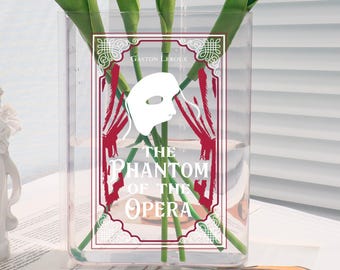 The Phantom Of The Opera Acrylic Book Vase, Phantom of the Opera Inspired Mask Vase, Vintage Literary Vase,Book Lover Shelf Decor,Room Decor