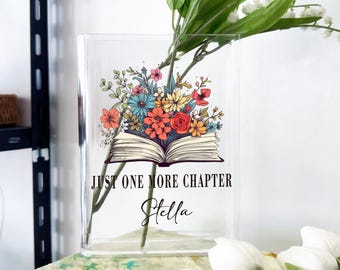 Personalized Name Botanical Book Vase, Acrylic Book Vase Decor, Retro Book Floral Vase, Book-shaped Vase Room Decor, Book Lover Shelf Decor