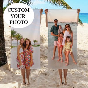 Gepersonaliseerde strandhanddoek met foto, strandhanddoek met foto, gepersonaliseerde badhanddoek met familiefoto, handdoek met foto van kat en hond, strandhanddoek voor verjaardag en jubileum