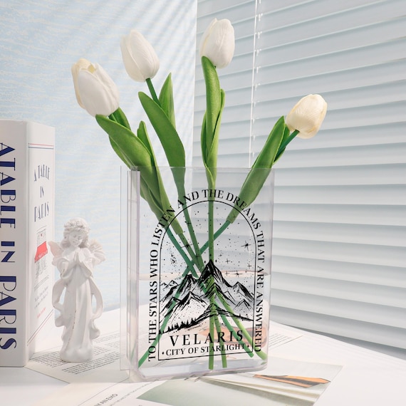 Velaris Book Vase,To The Stars Who Listen Book Shaped Vase,Readers Book Vase,ACOTAR Inspired Acrylic Vase,Library Book Vase,Bookish Decor