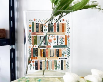 Floral Bookshelf Book Vase, Acrylic Book Vase Decor, Retro Plant Holder Floral Vase, Book-shaped Vase Room Decor, Book Lover Shelf Decor