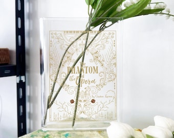 The Phantom Of The Opera Acrylic Book Vase, Phantom of the Opera Inspired Mask Vase, Vintage Literary Vase,Book Lover Shelf Decor,Room Decor