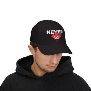 NEVER 51 Embroidered Canada Proud Classic Dad Cap, Maple Leaf Baseball Hat, Canadian Pride Gift, Red and White Apparel