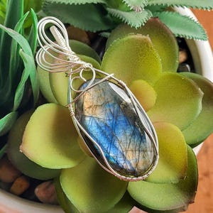 Labradorite Pendant Wire Wrapped Handmade Unique Mother&#39;s Day Gift for Mom Her Birthday Gift for Her