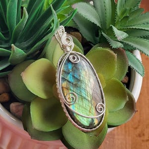 Labradorite Pendant Wire Wrapped Handmade Unique Mother&#39;s Day Gift for Mom Her Birthday Gift for Her