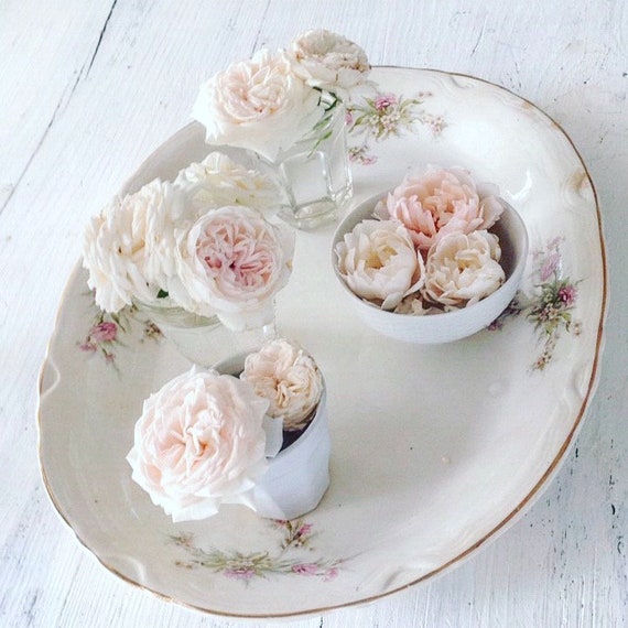 Antique floral platter with shabby chic French Nordic style from My Petite Maison on Etsy.