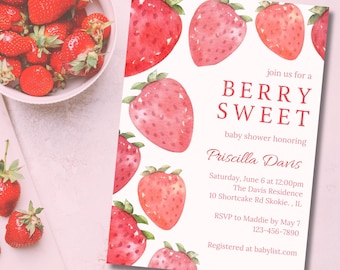 Berry Sweet Strawberry Baby Shower Invitation