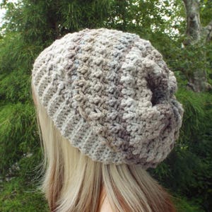 Tan and Gray Crochet Hat, Womens Slouchy Beanie, Oversized Slouch Beanie, Chunky Hat, Slouchy Hat, Winter Hat, Multicolor Slouch Hat image 1