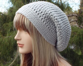 Light Gray Slouchy Beanie, Womens Crochet Hat, Slouchy Hat, Oversized Slouch Beanie, Chunky Hat, Baggy Beanie, Winter Hat, Slouch Hat