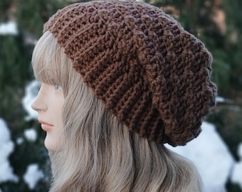 Chocolate Brown Crochet Hat, Womens Slouchy Beanie, Slouchy Hat, Oversized Slouch Beanie, Winter Hat, Slouch Hat