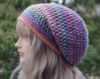 Slouchy Beanie in Fruit Rainbow, Womens Crochet Hat, Boho Slouchy Hat, Oversized Slouch Beanie, Hipster Hat, Slouch Hat, Multicolor Beanie
