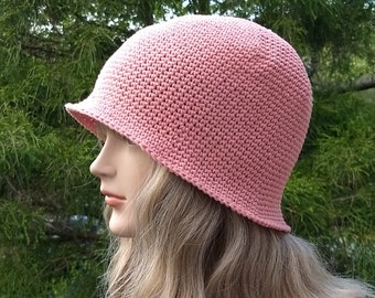 Blossom Pink Bucket Hat, Womens Crochet Hat, Spring Cloche, Summer Festival Hat