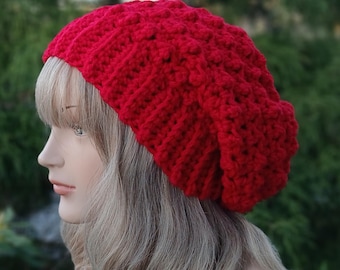 Red Crochet Hat, Womens Slouchy Beanie, Oversized Slouchy Beanie, Slouchy Hat, Winter Hat, Slouch Hat, Textured Hat