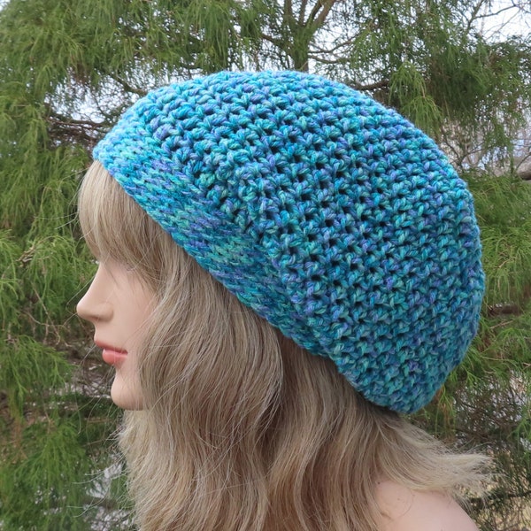 Slouchy Beanie in Sea Mosaic, Womens Crochet Hat, Boho Slouchy Hat, Oversized Slouch Beanie, Hipster Hat, Slouch Hat, Multicolor Beanie