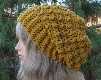 Mustard Crochet Hat, Womens Slouchy Beanie, Oversized Slouch Beanie, Chunky Hat, Yellow Slouchy Hat, Winter Hat, Slouch Hat