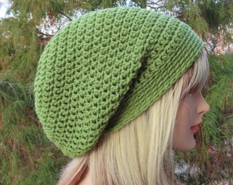 Leaf Green Slouchy Beanie, Womens Crochet Hat, Slouch Beanie, Hipster Hat, Oversized Slouch Hat, Baggy Beanie, Slouchy Hat