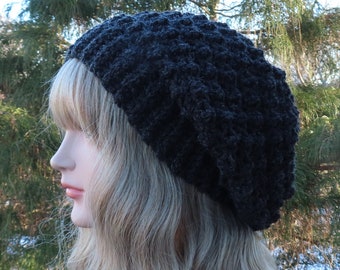 Charcoal Gray Crochet Hat, Womens Slouchy Beanie, Oversized Slouch Beanie, Chunky Hat, Slouchy Hat, Winter Hat, Dark Grey Slouch Hat