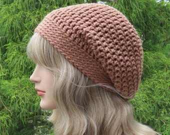 Light Chocolate Brown Slouchy Beanie, Womens Crochet Hat, Oversized Slouch Beanie, Baggy Beanie, Slouchy Hat, Winter Hat, Slouch Hat