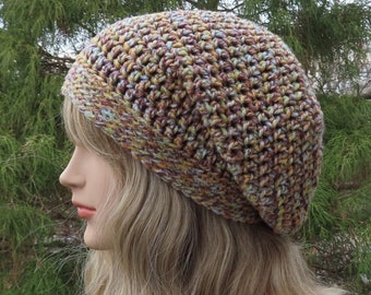 Slouchy Beanie in Grapevine Mosaic, Womens Crochet Hat, Boho Slouchy Hat, Oversized Slouch Beanie, Hipster Hat, Slouch Hat Multicolor Beanie