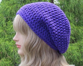 Pansy Purple Slouchy Beanie, Womens Crochet Hat, Oversized Slouch Beanie, Baggy Beanie, Slouchy Hat, Winter Hat, Slouch Hat