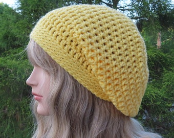 Daffodil Yellow Slouchy Beanie, Womens Crochet Hat, Oversized Slouch Beanie, Baggy Beanie, Slouchy Hat, Winter Hat, Slouch Hat