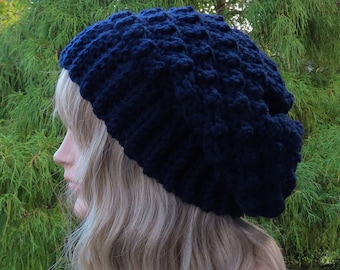Midnight Blue Crochet Hat, Womens Slouchy Beanie, Slouchy Hat, Oversized Slouch Beanie, Chunky Hat, Winter Hat, Dark Blue Slouch Hat